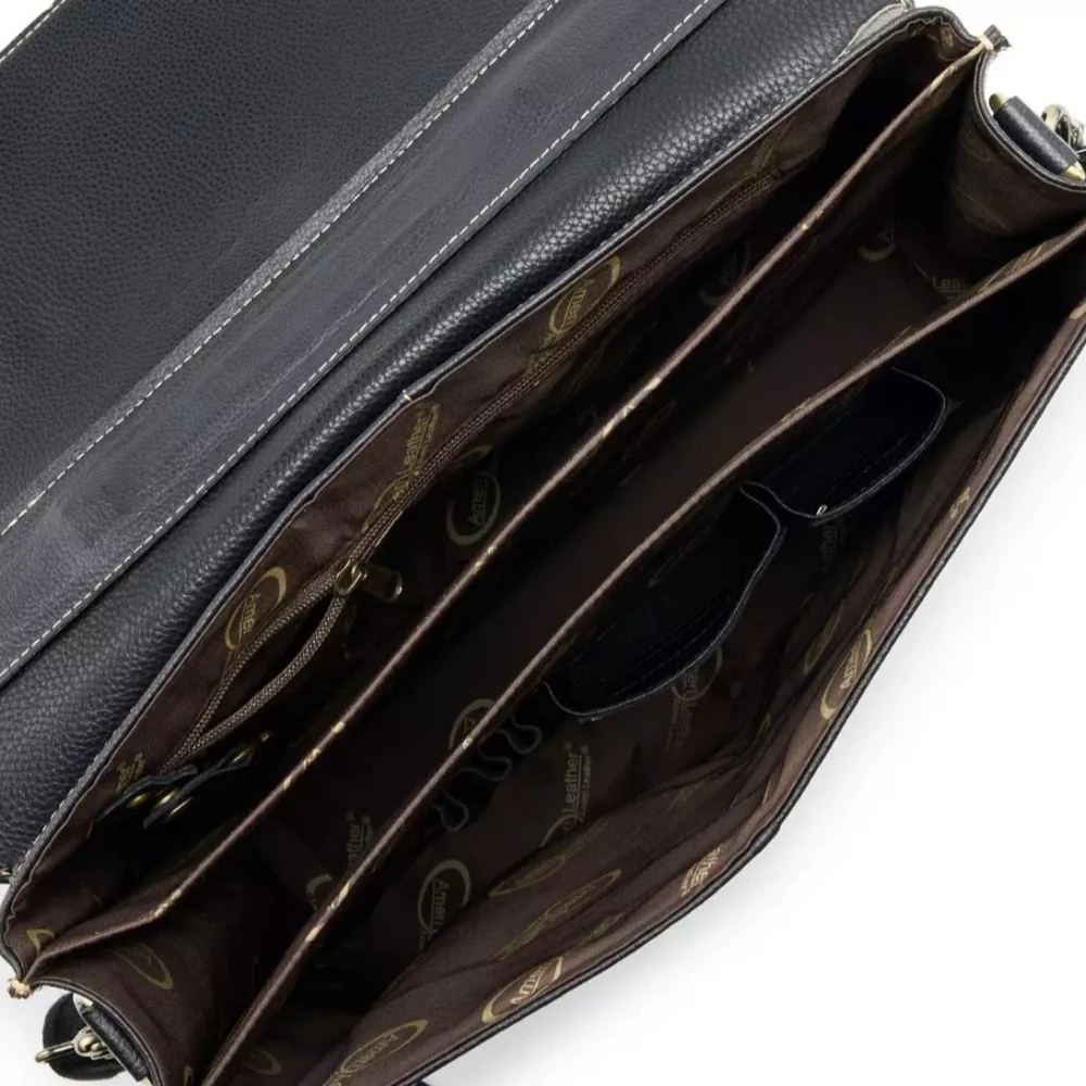 BLACKAmerileather Classical Leather Organizer BriefcaseFEATURES- Top Grain